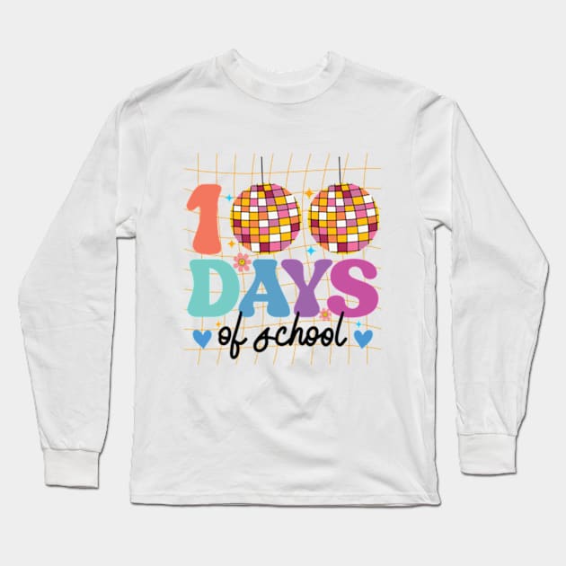 Kids Disco Ball 100 Days Of School Funny 100th Day Long Sleeve T-Shirt by RiseInspired